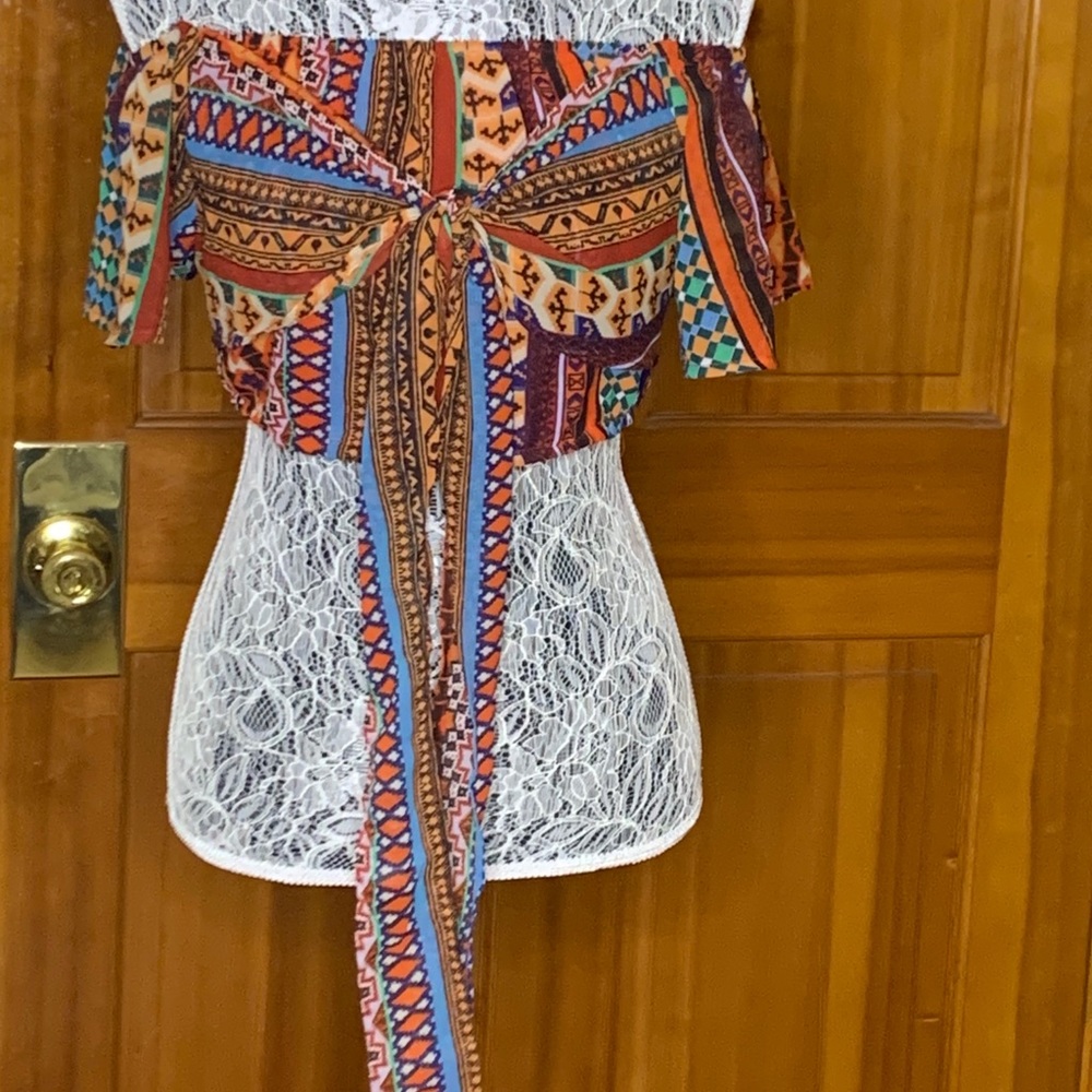 Off the shoulder tribal print blouse